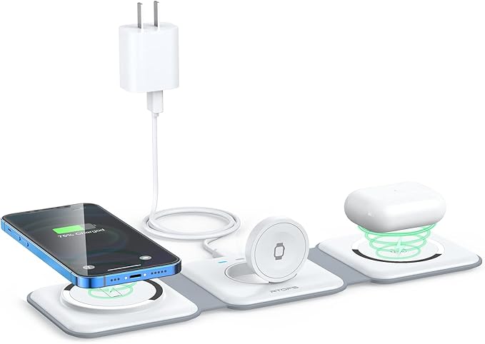 Wireless Charger 3 in 1, RTOPS Magnetic Travel Wireless Charging Station by RTOPS
