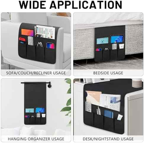 Non-slip Couch Organizer Armchair Caddy, Oxford TV Remote Control Holder Bedside Caddy with 5 Pockets for Key Glasses Phone Magazine Holders.
