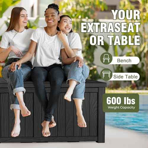 150 Gallon Resin Large Deck Box Organization and Storage Box for Patio, Outdoor Cushions, Garden Tools, Black | Hydraulic Pistons, Resin, Weatherproof