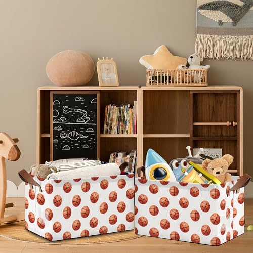 Basketball Collapsible Storage Box,Organizer Bin with Handles for Room