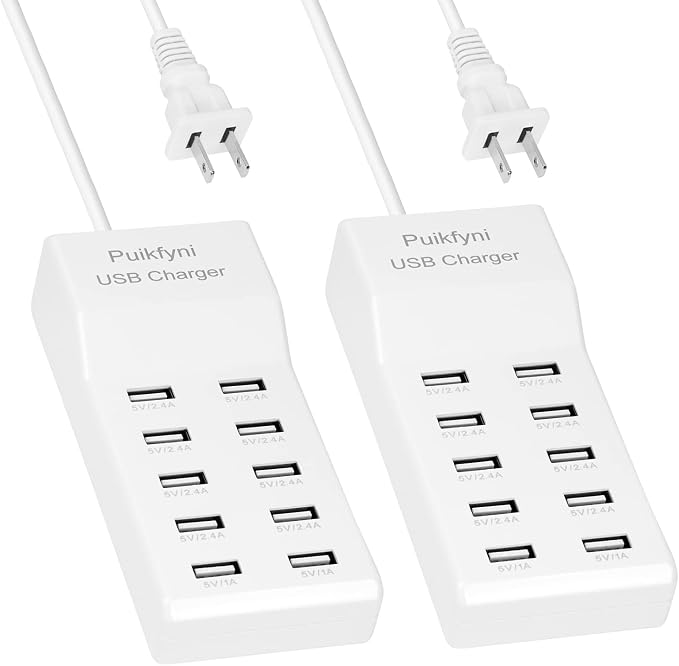 2 Pack 10-Ports USB Charger Station, Power Strips by Puikfyni
