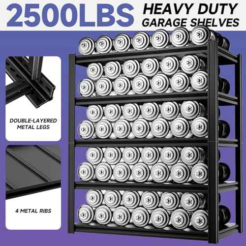 5-Tier 40”W X 20”D X 72”H Heavy Duty Garage Storage Shelves 2500LBS Basement Shelving Heavy Duty Adjustable Unit Rack Metal Rack(Black)