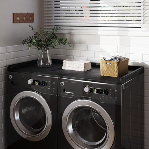 Fivesun Washer Dryer Countertop, 27.5" x 54“ Wood Washer and Dryer Countertop with Edge Rails for Laundry Room Organization and Storage, Black