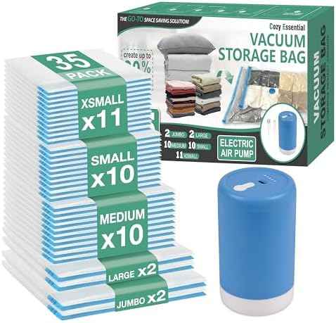 Travel Vacuum Storage Bags with Rechargeable Cordless USB Pump, 35 Combo