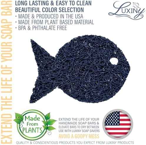 Soap Savers for bar soap, American Made by Luxiny, Lifts Soap in Soap Dishes & Shower Soap Holders -Handmade Soap Lasts Longer -Made with Plant Bsed Material (Navy Blue Fish)