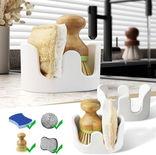 2 Pack Double Sponge Holder, Diatomite Stone Absorbent Sponge Stand
