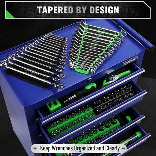 Magnetic Wrench Organizer 4-piece, Wrench Rack Tool Trays SAE (1/4" to 1-1/16"), Metric (6mm to 24mm), 64-Slot Drawer Storage Tools, Wrench Set Holder