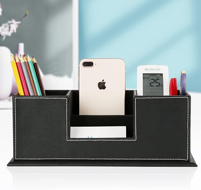 KINGFOM Office Supplies Desk Organizer PU Leather Storage Box 4 Divided - Image 7