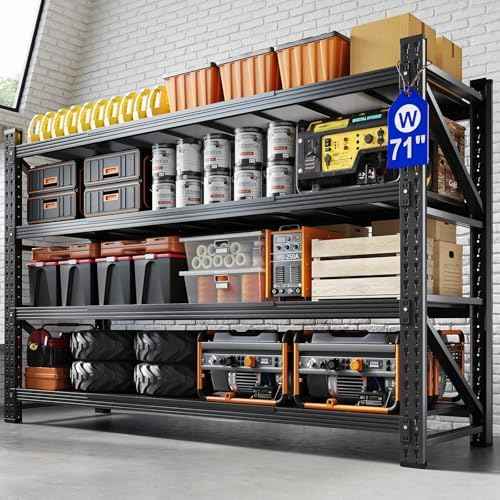 Yizosh 71" W Metal Garage Storage Shelves,5000LBS Heavy Duty 4-Shelf Adjustable Steel Organization Shelving,Utility Rack Shelf,71" W x 24" D x 69" H for Basement,Warehouse,Industrial