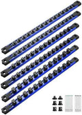 ALOANES Magnetic Socket Organizer Set, 6PC Heavy Duty Aluminum Socket Holder Organizer, 360° Swivel Clips Socket Holder Kit for Toolbox Drawer Fit 1/2, 3/8, 1/4-Inch x 80 Clips (Blue, 6PC)
