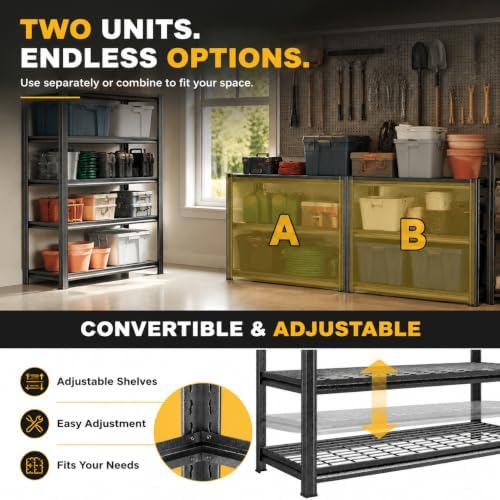 Garage Shelving 3000LBS Storage Shelves Heavy Duty 5-Tier Adjustable Garage Storage Shelves Metal Shelving Units for Warehouse, Basement, Commercial, Industrial, 72"H×35.4"W×15.7"D, Black