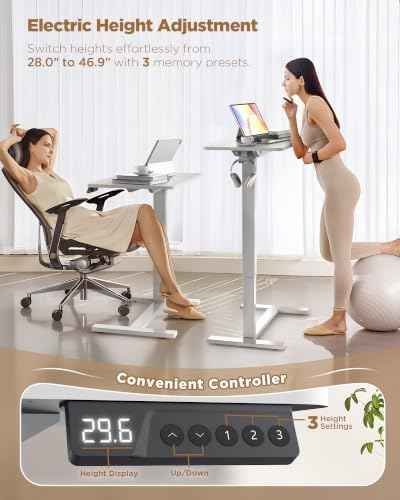 24"x 16" Electric Overbed Table, Rolling Laptop Desk for Bed, White