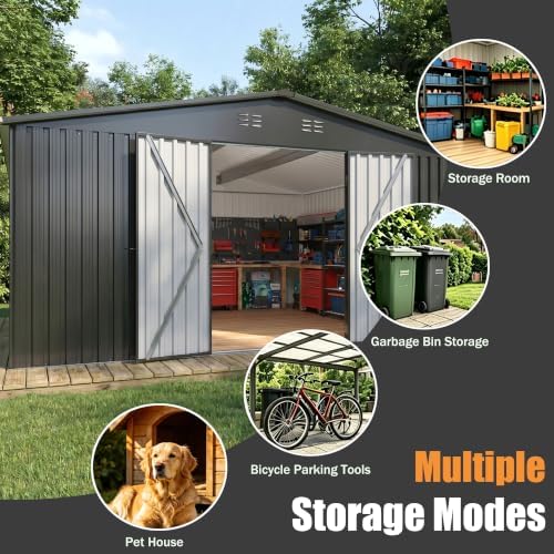 MNLR 12x14 FT Outdoor Storage Shed, Large Metal Garden Shed