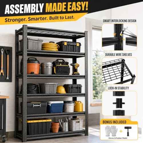 Garage Shelving 3000LBS Storage Shelves Heavy Duty 5-Tier Adjustable Garage Storage Shelves Metal Shelving Units for Warehouse, Basement, Commercial, Industrial, 72"H×35.4"W×15.7"D, Black