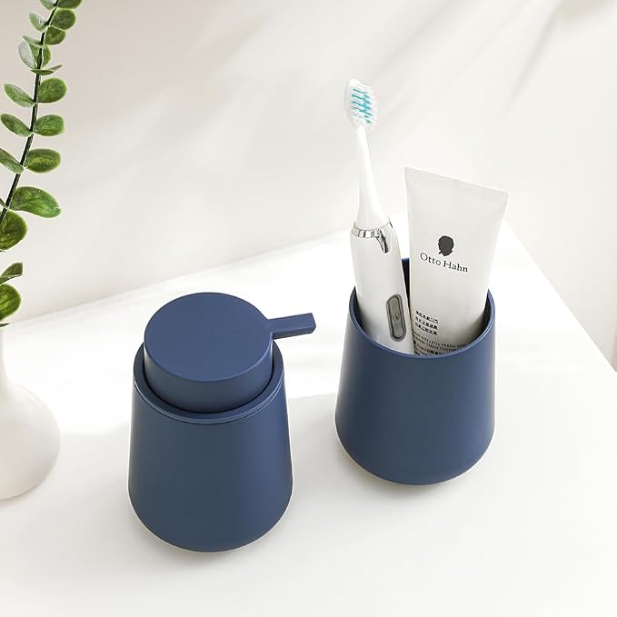 Matte Navy Blue Bathroom Accessories 2 Piece Set Plastic Soap Dispenser and - Image 3