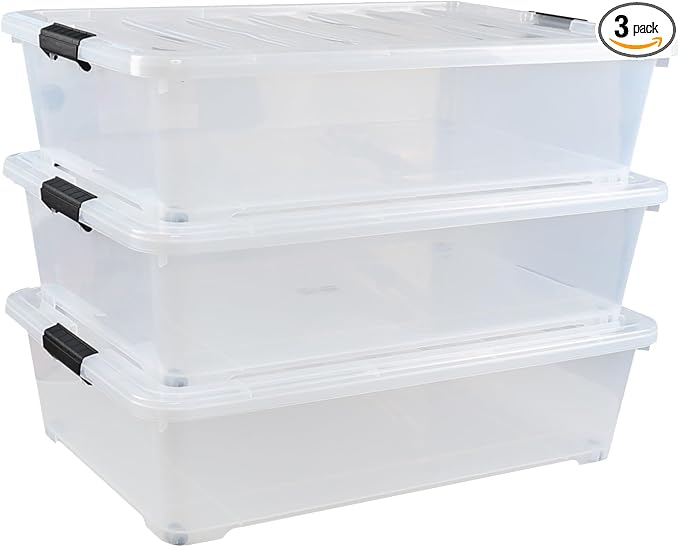 3 Packs 50 Quart Plastic Under Bed Storage Container Bins by Melontray