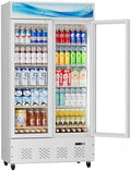 30 Cu.ft White Commercial Display Refrigerator,Glass Door Cooler Beverage Refrigerators with LED Light and 10 Shelves
