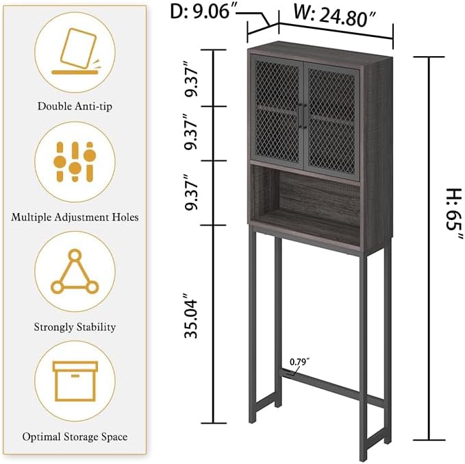 Launica Over The Toilet Storage Cabinet, Industrial Bathroom Organizer Above - Image 2