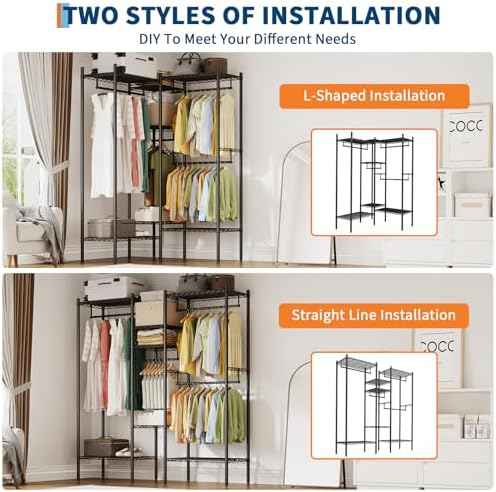 Heavy Duty Clothes Rack, Clothing Racks for Hanging Clothes, Freestanding Garment Racks with Shelves, Adjustable Closet Racks, 73.6" L x 17.3" W x 76.4" H, Max Load 1000LBS, Black