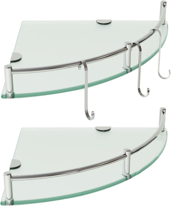 HouseMila Glass Shower Shelves, 2 Tier Tempered Glass Corner Shelf Shower by HouseMila