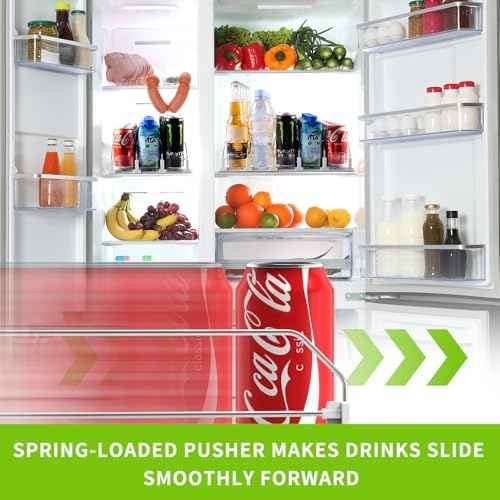Coanto Drink Organizer for Fridge, Soda Can Organizer for Refrigerator with Automatic Pusher Glide, Adjustable Width Drink Dispenser for Fridge, Holds up to 15 Cans or Bottles, 3 Row