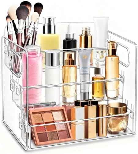 3-Tier Bathroom Counter Organizer – Storage Shelf for Makeup, Perfume & Skincare, Makeup Perfume Tray Skincare Organizer Fits Bathroom, Dresser, Kitchen (Clear)