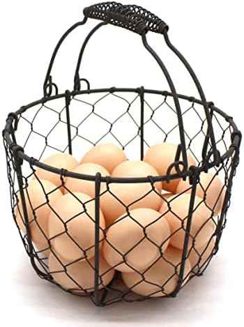 CVHOMEDECO. Round Chicken Wire Egg Basket Fruit Basket with Swing