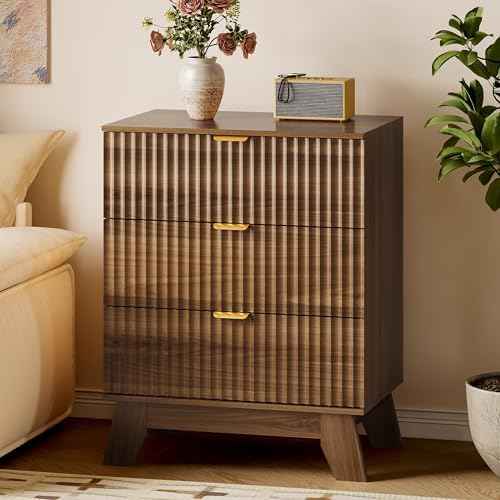 BORNOON Fluted 3 Drawer Dresser, 30.3" Tall Compact Modern Boho Chest