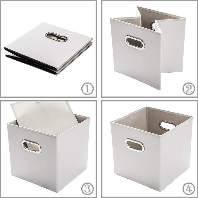 PRANDOM Leather Foldable Cube Storage Bins 13x13 inch Fabric Storage Baskets - Image 6