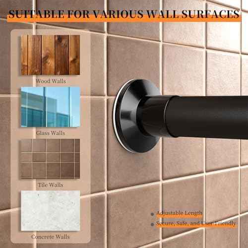 No Drilling Closet Rod, Adjustable Black Closet Rod, 28-98 Inches Closet Tension Rods for Hanging Clothes for Wardrobes, Closet, Laundry & Bathroom
