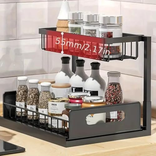 Under Sink Organizer with Sliding Drawer, Pull Out Wire Basket for Kitchen or Bathroom Cabinet Storage Under Sink Organizer Pull Out Wire Basket Sliding Drawer