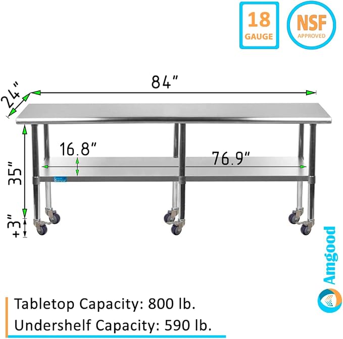 AmGood 24" x 84" Stainless Steel Work Table - Image 2