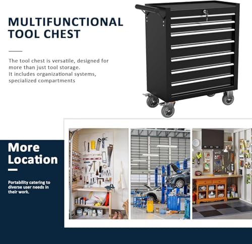 7-Drawer Metal Rolling Tool Chest with Wheels,Tool Storage Cabinet with Locking System，Toolbox with Wheels for Garage,Workshop, Repair Shop(Black, 7-Drawer)
