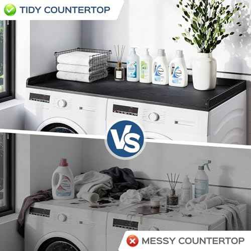 Fivesun Washer Dryer Countertop, 27.5" x 54“ Wood Washer and Dryer Countertop with Edge Rails for Laundry Room Organization and Storage, Black