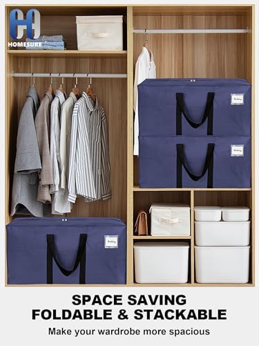 HOMESURE8 Pack 40 Gal Large Strong Moving Bags with Zippers & Carrying Handles - Water-Resistant - Heavy Duty Storage Tote for Space Saving, Fold Flat, Alternative to Moving Box (Blue)