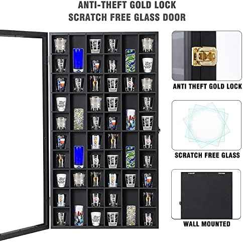 Shot Glass Storage Display Case Large 52-Slot Wooden Cabinet Rack Holder