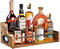 KLM Liquor Bottle Display Shelf, Coffee Syrup Rack Organizer, 2 Step Countertop Liquor Wine Rack, mini bar,Liquor Cabinet, Home Retro Bar Shelf Stand for Liquor Whiskey, Spirits, Brown