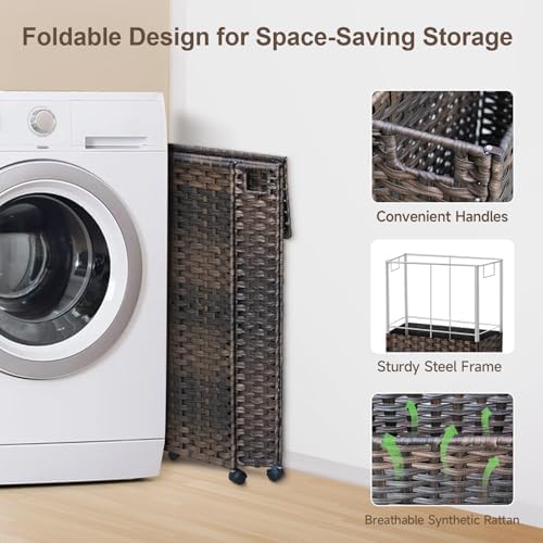 88L Slim Laundry Hamper with Wheels, 23.3 Gallon Rolling Laundry
