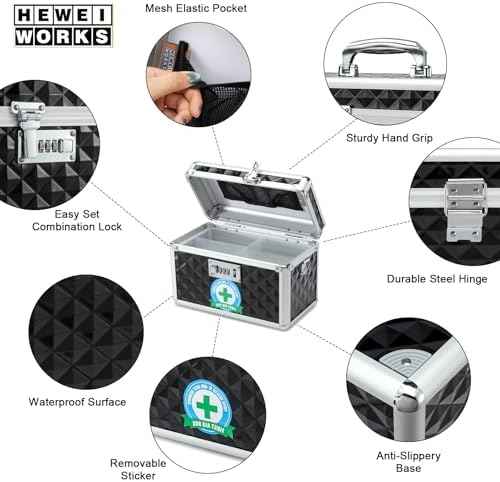 Storage Lock Box with Combination Lock, Lockable Medicine Storage Box, Empty First Aid Box, Security Lock Box, Multipurpose Locking Box for Home and Outdoor Use(Black, Small)