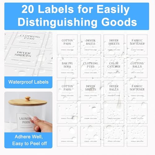 3+1 Pack Laundry Pods Containers & Dryer Sheet Holder & Laundry Detergent Dispenser, Laundry Room Organization and Storage Jars with Lids, Labels and Scoops for Scent Booster, Powder, Pods