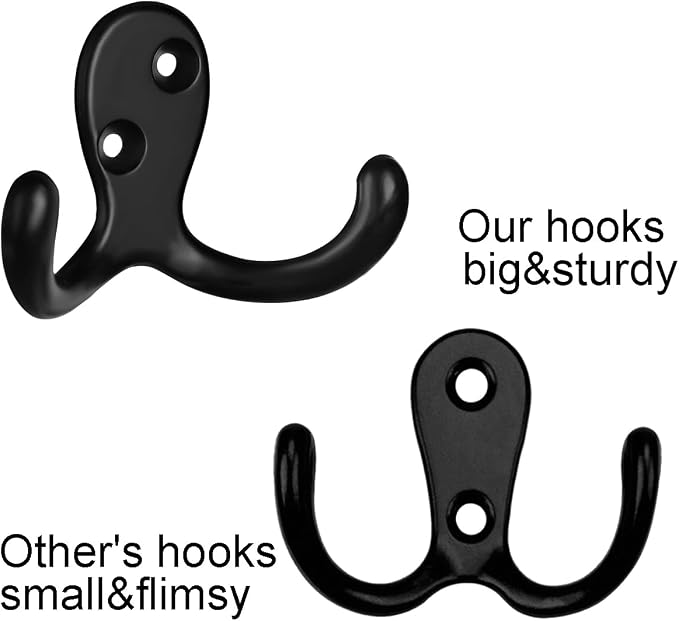 IBosins 10 Pack Heavy Duty Double Prong Coat Hooks Wall Mounted - Image 3