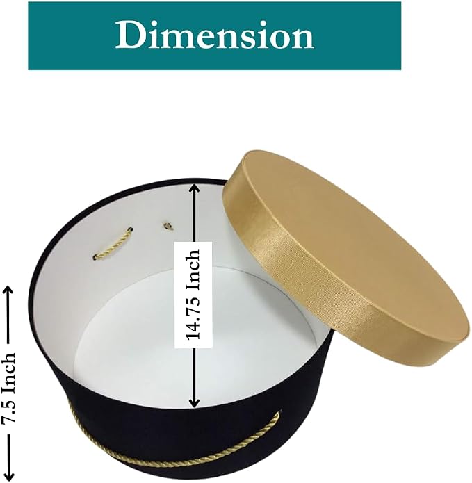 Sarah's Hat Boxes Classic Black/Gold Hat Box – 14.75" x 7.5" Handmade in USA – - Image 5
