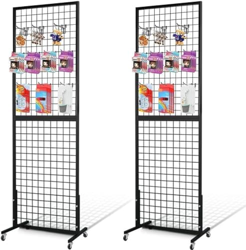 NectaCol Grid Wall Panels, 2 Packs 2'x 6' Gridwall Panels Tower with T-Base, Black Wire Grid Wall Display Rack, Craft Show Display Rack, Art Gridwall Display Stand