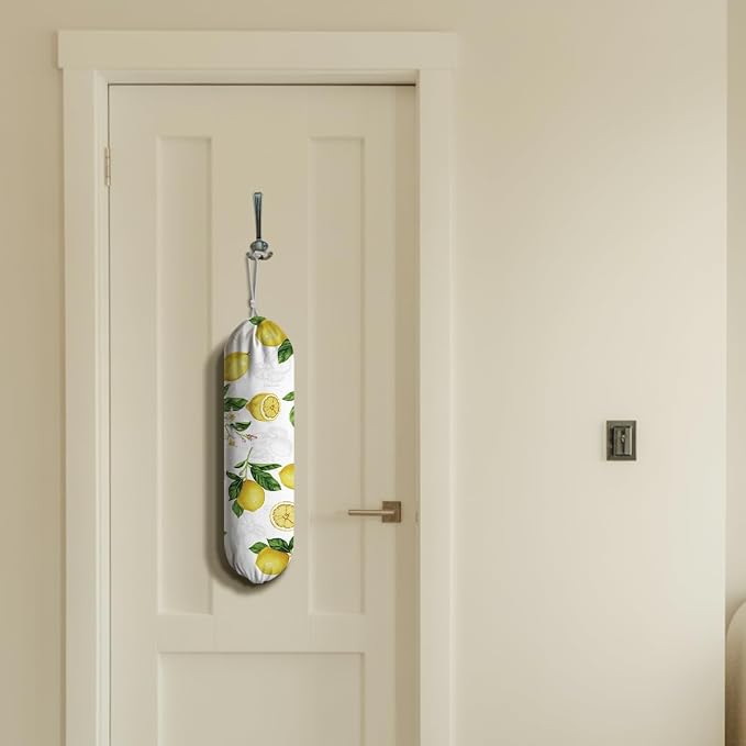 Lemon Plastic Bag Holder, Lemon Fabric Grocery Bag Dispenser, Wall Mount - Image 6