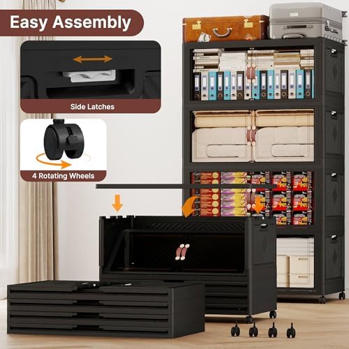 784QT Extra Large Stackable Storage Bins with Lids & Wheels & Door,