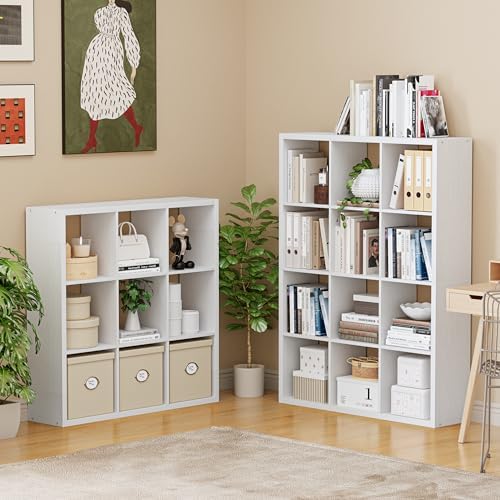 VDNEND Cube Storage Organizer Bookcase, Decorative 11 inch Open Back Cubical Shelf with Thickened Border, Display Bookshelf for Living Room, Home Office, Sturdy Room (White, 12 Cube)