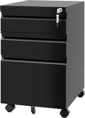 3 Drawer Vertical File Cabinet, Black Mobile Filling Cabinet with Lock