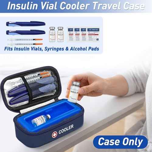 Insulin Vial Cooler Travel Case TSA Approved Medicine Cooler for Travel Diabetic Travel Case with Reusable Cooler Ice Brick, Long-Lasting Cooling for Vials and Pens
