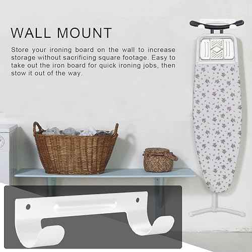 Ironing Board Hanger, Wall Mount Ironing Board Holder Organizer Wall Rack with Screws for Laundry Rooms Storage Rack Hanging Y-Leg or T-Leg Ironing Boards Towels(White)
