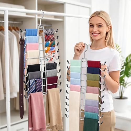 10 Tiers Scarf Organizer for Closet 360° Swivel Scarf Hanger Hijab Holder